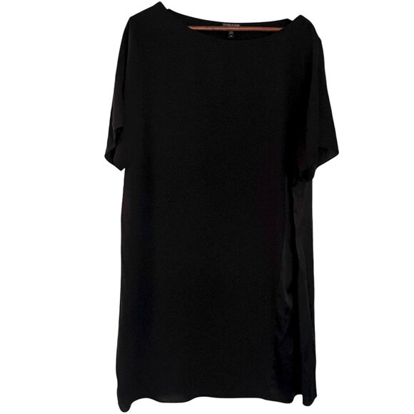 Eileen Fisher Boat Neck Shift Dress 1X Black Georgette Silk Crepe Minimalist - Picture 1 of 5